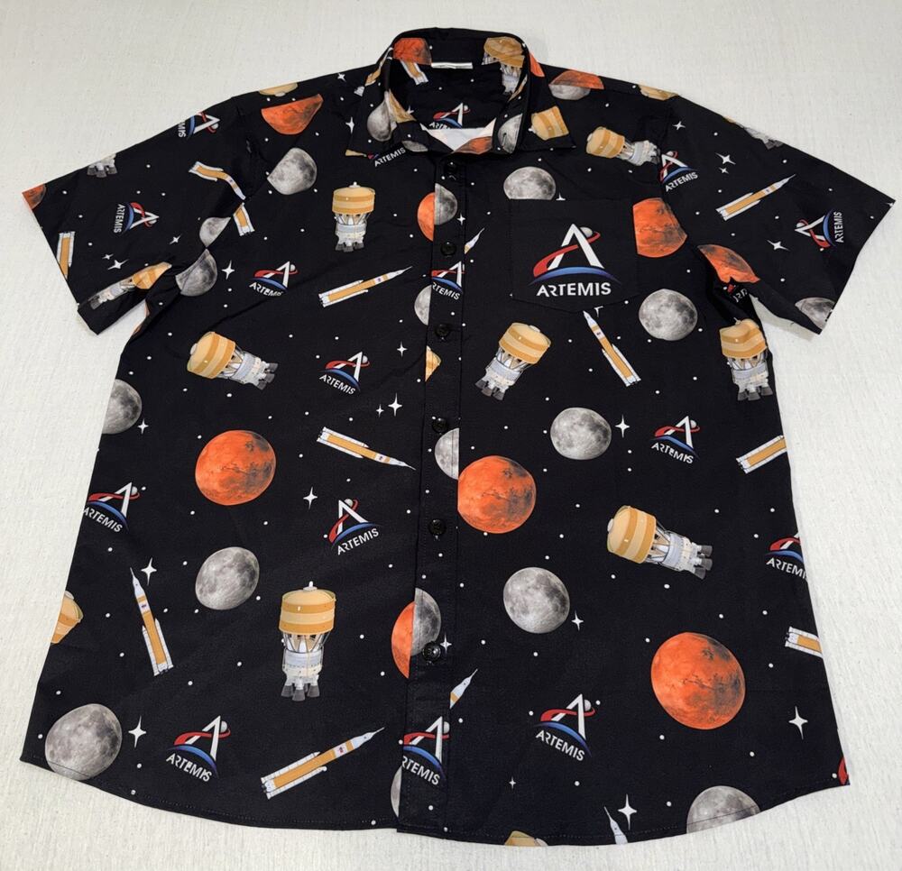 ROODY Men's 3XL Black Artemis Space Graphic Print Short Sleeve Button-Up Shirt